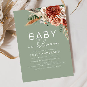 Groene Wildflower Baby in Bloom Autumn Baby shower Kaart