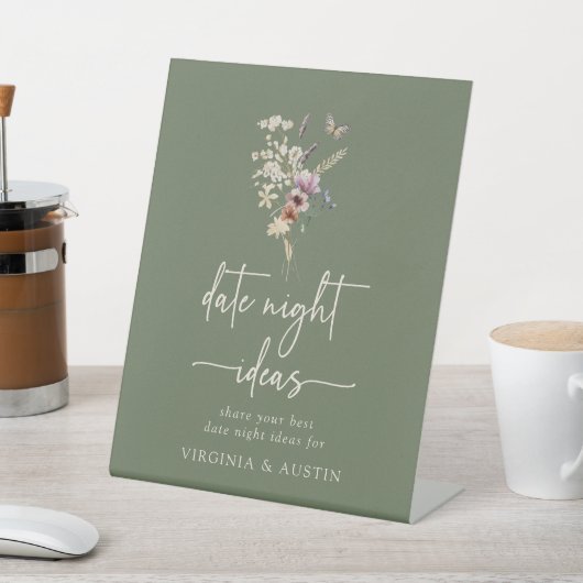 Groene Wildflower Boho Datum Night Sign Reclamebord Met Voetstuk (Insitu)