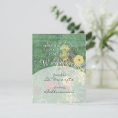 Groene Wildflower Daisies & Clover Wedding Uitnodi Kaart (Staand voorkant)