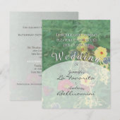 Groene Wildflower Daisies & Clover Wedding Uitnodi Kaart (Voorkant / Achterkant)