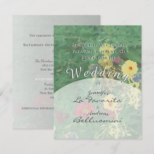 Groene Wildflower Daisies & Clover Wedding Uitnodi Kaart (Voorkant / Achterkant)