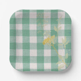 Groene Wildflower Gingham Plaid Boerderij Papieren Bordje