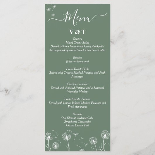 Groene Wildflower Minimalistische bruiloft Menu (Voorkant)