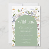 Groene Wildflower Wild Een 1e Verjaardag Uitnodigi Kaart (Voorkant)