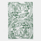 Groene Wilg China Patroon  Custom Monogram Theedoek (Verticaal)