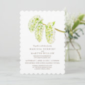 Groene wilgen catkin waterverf bruiloft uitnodigin kaart (Staand voorkant)