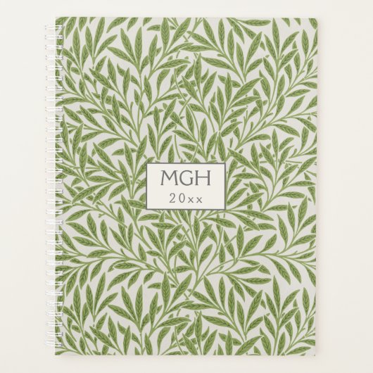 Groene Wilgenbladeren Monogram Vintage Planner (Voorkant)