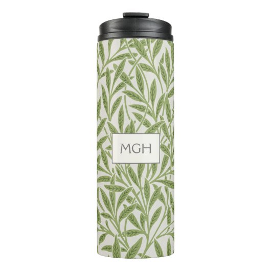 Groene Wilgenbladeren Monogram Vintage Thermosbeker (Voorkant)