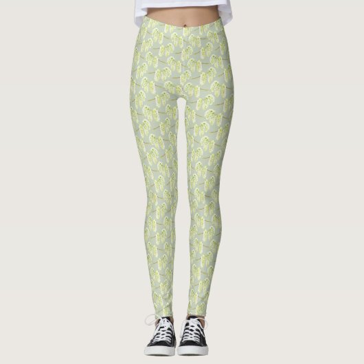 Groene wilgenkatjes patroonlegging leggings (Voorkant)
