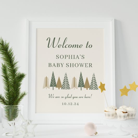 Groene Winter Baby shower Welkom Teken Poster