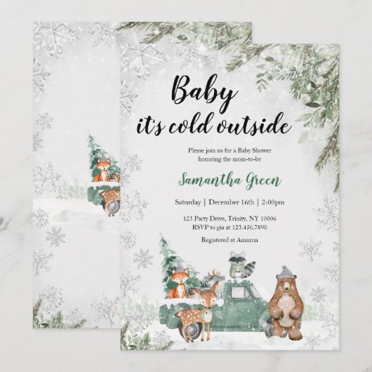 Groene Winter Bos Baby Shower Kaart (Voorkant / Achterkant)