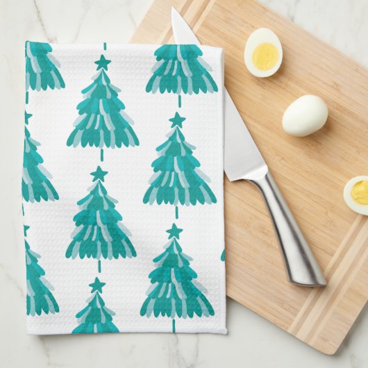 Groene Winter Bos Kerstboom Theedoek (Quarter Fold)
