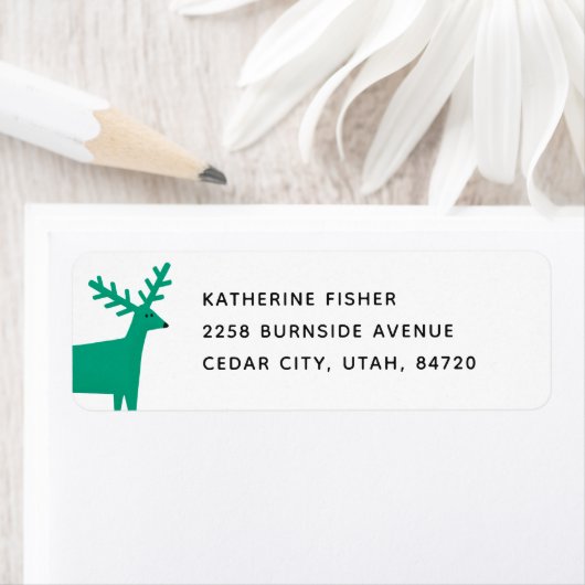 Groene winter bosrijke rendieren. Kerstvakantie Etiket (Insitu)