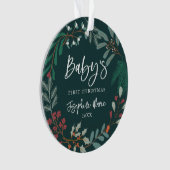 Groene Winter Botanische Baby's Eerste Kerstmis Ornament (voorkant)