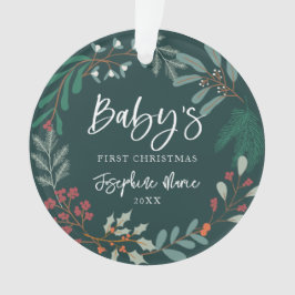 Groene Winter Botanische Baby's Eerste Kerstmis Ornament