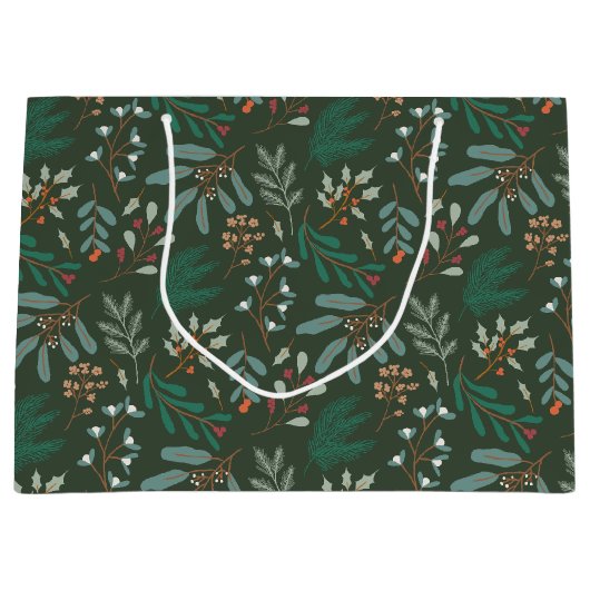 Groene Winter Botanische Patroon Groot Cadeauzakje (Voorkant)