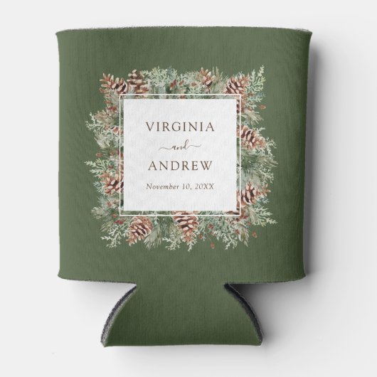 Groene Winter bruiloft Blikjeskoeler (Voorkant)