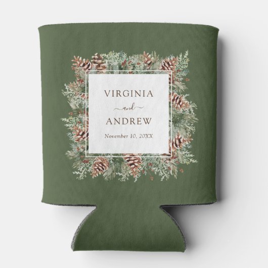 Groene Winter bruiloft Blikjeskoeler (Achterkant)