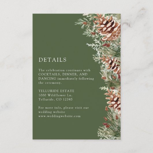 Groene Winter Details Card Informatiekaartje (Voorkant)