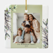 Groene Winter Foliage Foto Kerstmis Keramisch Ornament (Achterkant)