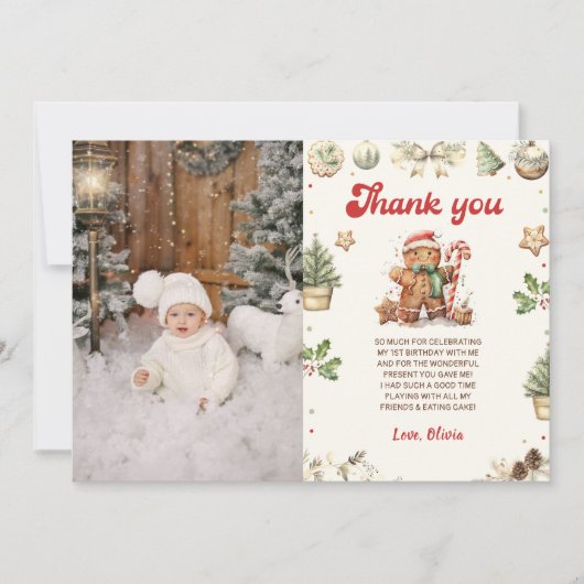 Groene Winter Gingerbread Kerstmis Verjaardag Bedankkaart (Voorkant)