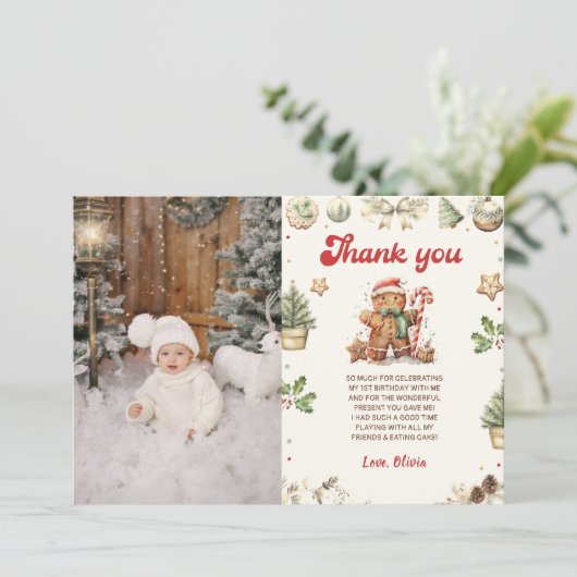 Groene Winter Gingerbread Kerstmis Verjaardag Bedankkaart (Staand voorkant)