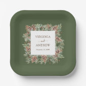 Groene Winter Huwelijk Papieren Bordje (Voorkant)