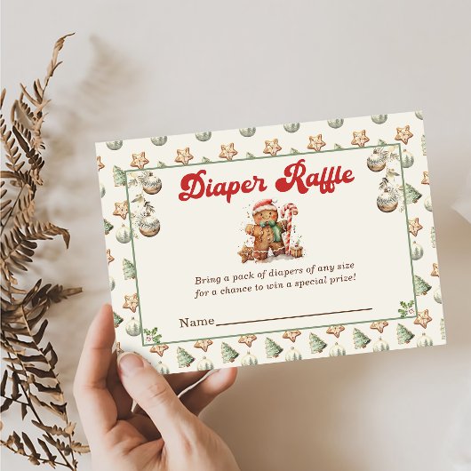 Groene Winter Kerst Baby shower Luier Raffle Informatiekaartje
