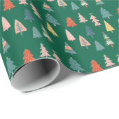 Groene Winter Kerstbomen Modern Patroon Cadeaupapier (Rol Hoek)