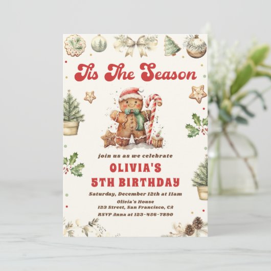 Groene Winter Kerstmis Gingerbread Cookie Verjaard Kaart (Staand voorkant)