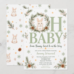 Groene Winter Konijn Baby Shower Kaart
