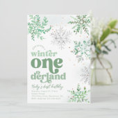 Groene Winter Onederland Verjaardagsuitnodiging Kaart (Staand voorkant)