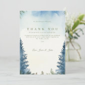 Groene winter pijnbomen trouwtafel dank u bedankkaart (Staand voorkant)