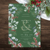 Groene Winter Pine Berries Eucalyptus Wedding Kaart