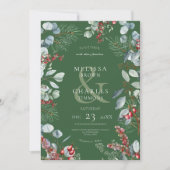 Groene Winter Pine Berries Eucalyptus Wedding Kaart (Voorkant)