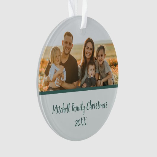 Groene Winter Pine Familie Foto Geheugen Kerstmis Ornament (voorkant)