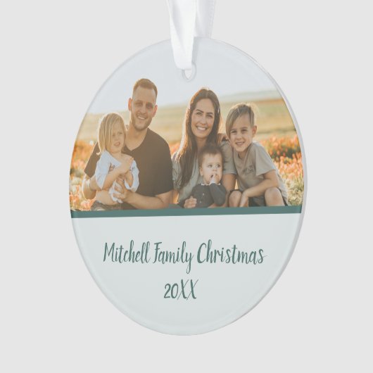 Groene Winter Pine Familie Foto Geheugen Kerstmis Ornament (voorkant)