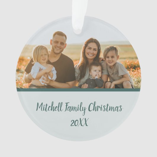 Groene Winter Pine Familie Foto Geheugen Kerstmis Ornament (voorkant)