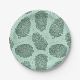Groene Winter Pinecones Papieren Bordje