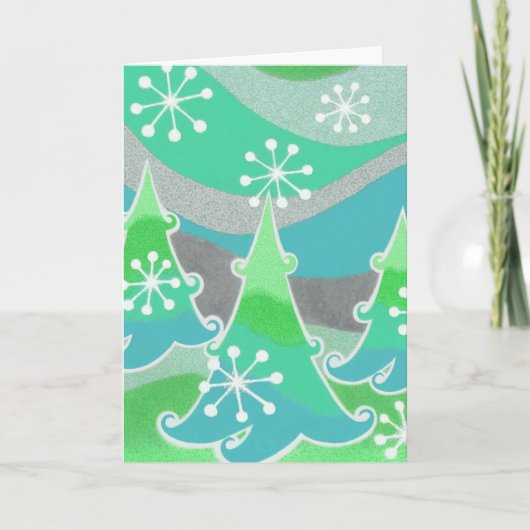 Groene winterbomen, verticale groentekaart feestdagen kaart (Voorkant)