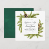 Groene Winterdennen Feestelijke Kerstborrel Kaart (Voorkant / Achterkant)