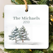 Groene winterpijnbomen gepersonaliseerd keramisch ornament