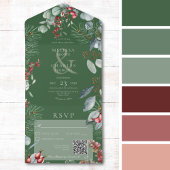 Groene winterpine bessen Eucalyptus QR-code All In One Uitnodiging