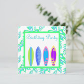 GROENE WIPEOUT PARTY UITNODIGING surfplank (Staand voorkant)