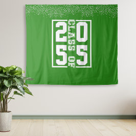 Groene Witte Afstudeerklas met Sportieve Typografi Wandkleed