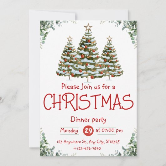 Groene witte aquarel Kerstfeest uitnodiging (Voorkant)