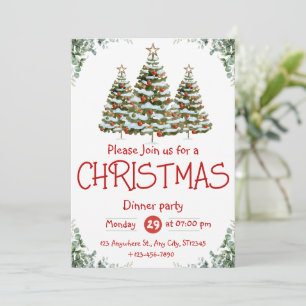 Groene Witte Aquarel Kerstfeest Uitnodiging