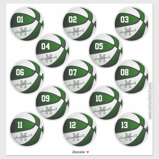 groene witte basketbal op maat 13 spelers sticker (Vel)