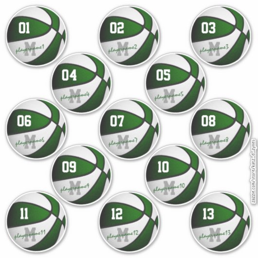 groene witte basketbal op maat 13 spelers sticker (Voorkant)
