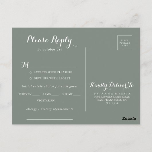 Groene Witte Berg Menu Keuze RSVP Briefkaart (Achterkant)